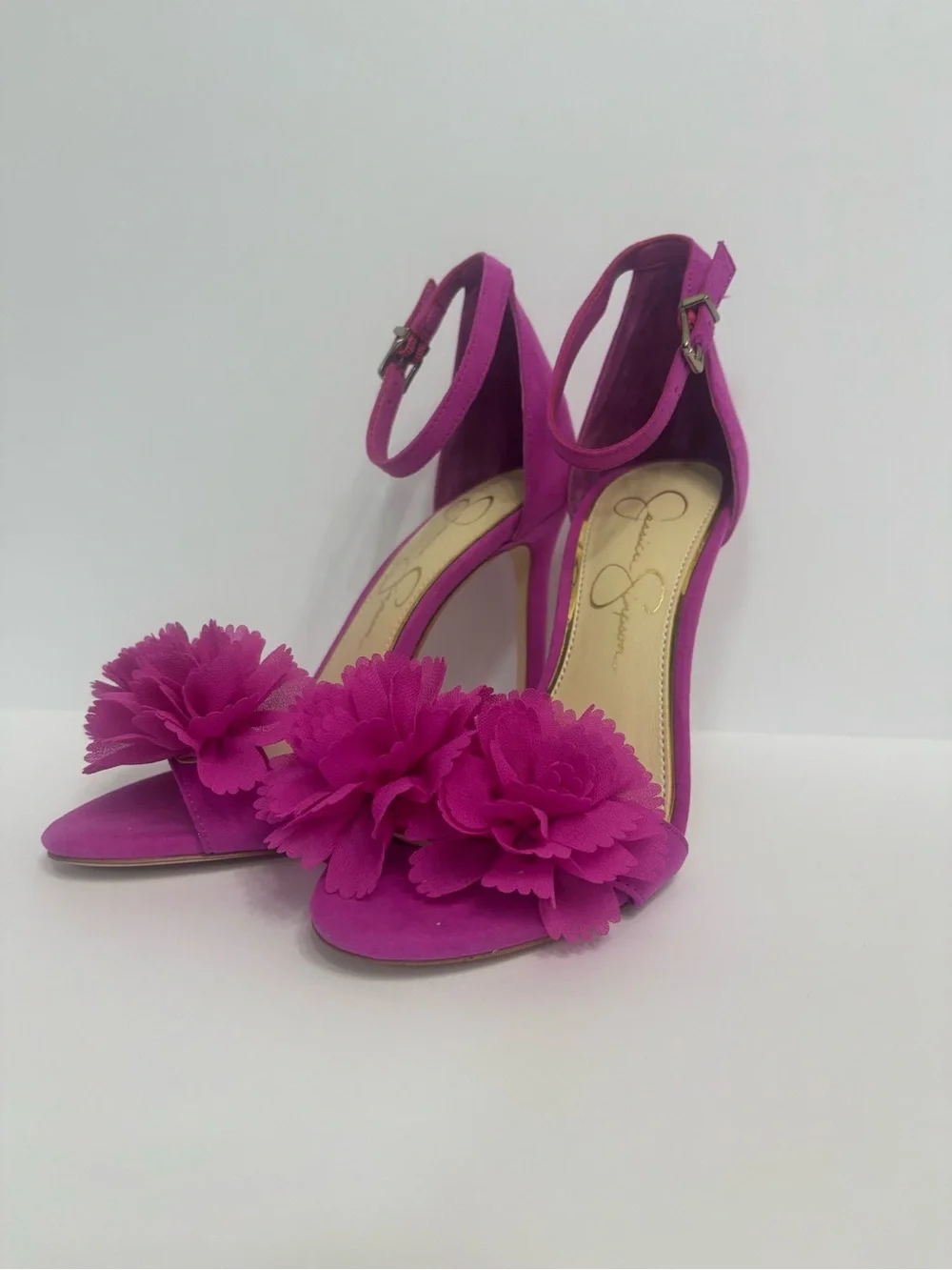 Jessica Simpson Hot Pink Floral Open-Toe Ankle-Strap Heels